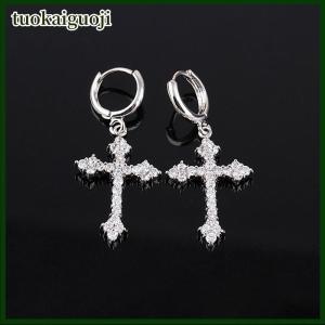 tuokaiguoji ต่างหูคริสตัลเพทายรูปไม้กางเขน1ชิ้นสำหรับผู้หญิงต่างหูแบบห้อยต่างหูแบบโกธิคฮิปฮอปสำหรับผู้หญิงเครื่องประดับต่างหูตุ้งติ้งแบบเจาะสำหรับผู้หญิง