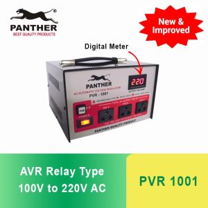 Panther PVR 1001 D AVR Relay Type with 100V 110V & 220V Output and 3-5 Min. Power on Delay Automatic Voltage Regulator / Voltage Stabilizer with built-in Transformer Proudly Philippine Made
