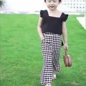 Girls Small Sleeve Top & Checked Trousers Set - Baby Backless Bowknot Suit