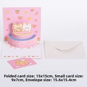 FLYING Small Card Included Pop Up Birthday Card Pop Up Feature With Envelope Kids Birthday Card Kawaii Bear Rabbit Bear Rabbit Cake Card For Kids