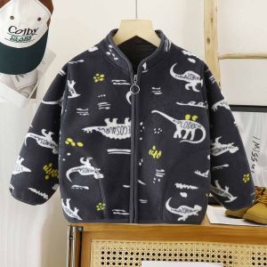 HOBIBEAR แจ็คเก็ตผ้าขนแกะพิมพ์ลายการ์ตูนน่ารักสำหรับเด็กเสื้อนอกสำหรับฤดูใบไม้ร่วงอบอุ่นนุ่ม
