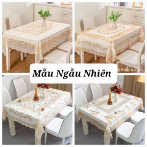 [152x230cm] KHĂN BÀN nhũ vàng họa tiết dập nổi sang trọng chống thấm chống bám bẩn hình chữ nhật và oval