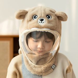 LITTLEX Phim hoạt hình Mũ tích hợp  nạ cho trẻ em Đồ nhồi bông Dày hơn Mũ có mũ lông cừu Dễ thương có kính chắn gió có thể tháo rời Mũ chống gió