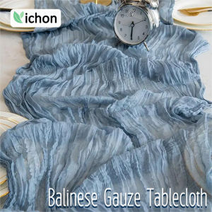 Balinese Pleated Cheesecloth Tablecloth Translucent Vintage Romance Table Decor cloth for Party Wedding Banquet