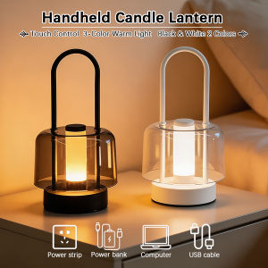 Vintage Rechargeable Handheld Candle Lantern Lamp Touch 3‑Color Warm Night Light Home Camping Decor Gift Black White Optional
