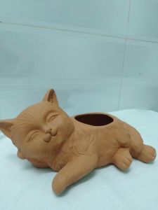 Chậu đất nung hình Mèo trồng cây sen đá xương rồng kích thước Dài 22cm x Cao 13cm x Rộng 8cm độ rộng miệng chậu 6.5cm