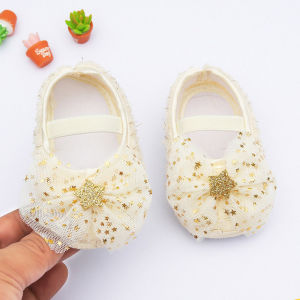 DENOSWIM Kids Shoes Casual Breathable Infant Baby Children Girl Star Mesh Bow Sneakers Soft Bottom Comfortable Non-Slip First Walkers