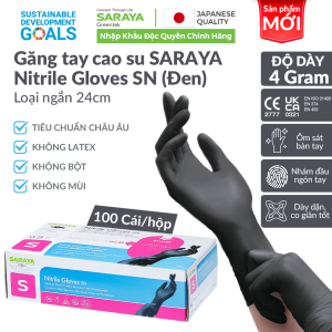 Găng tay cao su Saraya Nitrile Gloves SN màu đen Không Bột Không Latex Dùng trong thực phẩm Vệ sinh - 100 Cái/hộp