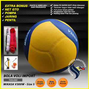 Bola Voli MIKASA V300W Extra Bonus NET Voly Model Pres Import Kulit Soft Empuk