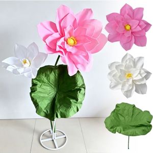 FWFHTP 30/40/50CM Hoa sen nhân tạo trang trí Những cánh hoa hồng trắng Lá Xanh Trang trí vườn sen chân thực Phong cách mộc mạc Đạo cụ ảnh Phông nền trang trí hoa Trang trí sân vườn