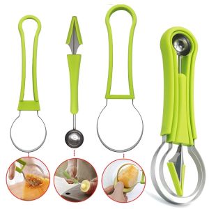 Dụng Cụ Bát Trái Cây Bằng Thép Không Gỉ 3 Trong 1 Bộ Dụng Cụ Đào Bóng Muỗng Đào Bóng Dưa Hấu