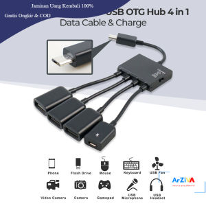 Multifunction Micro USB OTG Hub 4 in 1 Data Cable & Charge 3 Port - M3H4 - Black