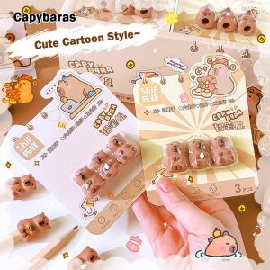 MACRAMEX Capybaras Pencil Nib Protective Cap Correction Stationery 2 in 1 Erasers High Quality Cat Shape Pencil Extender Students Gift