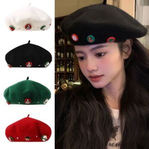 MODERNLUX Màu sắc đồng nhất Mũ beret Giáng sinh Len Dày ấm Mũ len Dễ thương Chống gió Mũ đội đầu trang trí Giáng sinh