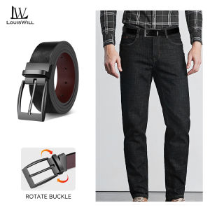 LouisWill เข็มขัดผู้ชายเข็มขัดทรงธรรมดากลางแจ้งห่วงรัดหมุนได้หัวเข็มขัดเข็มสองด้านสายคาดเอวหนังวัวสองด้านเข็มขัดกางเกงกีฬาขายาวเยาวชนเข็มขัดเรียบง่ายดี