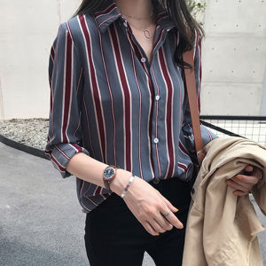 M-4XL Oversize Korean Style Stripe Shirt Women Casual Long Sleeve Blouse Top Tops