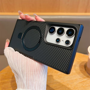 [Tương thích với Magsafe] Đế Vòng Kim Loại vô hình vỏ điện thoại chống sốc PC cứng kết cấu sợi carbon cao cấp cho Samsung Galaxy S25 UltraS25 PlusS25S24 UltraS23 UltraS22 Ultra