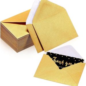 LUMINOU 50pcs Gold Color Blank Envelope 10x7cm Business Size Invitation Envelope Elegant Vintage Style Greeting Card Envelope Wedding Invitation