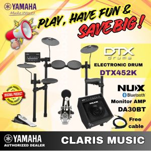 Yamaha DTX452K 5-Piece Electronic Drum Set with Hardware-NEW UNIT! (DTX452-K/ DTX452 K/ DTX452/ DTX) w/ DA30BT AMP