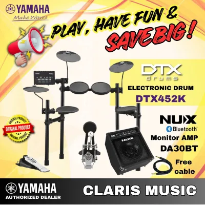 Yamaha DTX452K 5-Piece Electronic Drum Set with Hardware-NEW UNIT! (DTX452-K/ DTX452 K/ DTX452/ DTX) w/ DA30BT AMP