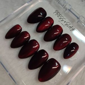 Arias Handmade Press-on Nails | * BLOOD MOON RED CAT EYE *