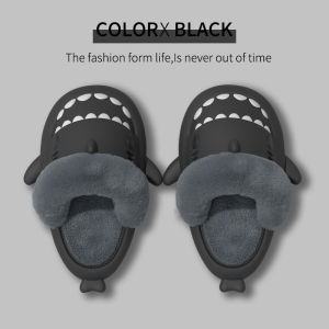 Detachable thick-soled cotton slippers EVA Womens and Mens Autumn and Winter Waterproof Non-Slip Warm Shark Fur Cotton Slippers for Parent-Child and Baby Use