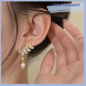 Ditur 1 Pair Exquisite Leaves Rhinestones Flower Stud Earrings For Women Tassel Earring Bride Wedding Party Jewelry