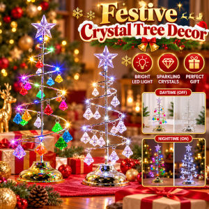 LED Crystal Christmas Tree Night Light Xmas Tabletop Ornament Electroplated Iron Tree Christmas Decoration Gift Table Centerpiece Home Decor