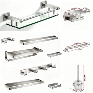 【Super low price】Brushed Stainless Steel Towel RackToilet Paper Holder Robe Hook Towel Bar Toilet Brush Glass Bathroom Shelf Bathroom Accessorie