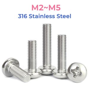 316 Stainless Steel Round Pan Head Phillips Machine Screw M2 M2.5 M3 M4 M5 Button Head Cap Cross Bolt Length 4mm~50mm