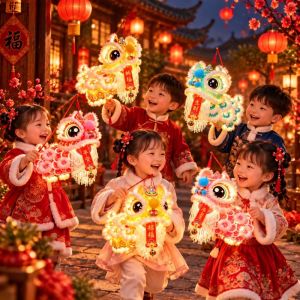 LIUJIR Năm mới Đèn lồng múa lân Hoạt hình Phong cách Trung Hoa cổ đại. Đèn lồng phát sáng Phước lành Gói vật liệu Đèn lồng cầm tat Nguyên Đán