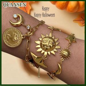 QUANSEN 1 Piece Exquisite Star Moon Versatile Casual Holiday Style Splicing Bracelet Person Sun Pendant Bracelet Female Jewelry Gift