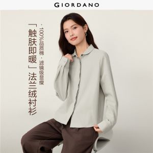 Giordano Beau Monde Women Cotton flannel small collar long sleeve shirt Free Shipping 13346973