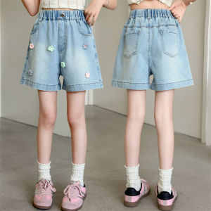 New Girls Flower Denim Shorts Korean Lightweight Summer Shorts for Toddler Girls Casual Versatile Children Clothing Outdoor Wear