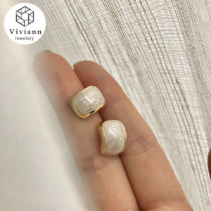 Viviann Original Enamel Glaze S925 Silver Earrings Temperament French Retro Earrings For Women Simple Court Earrings Small Stud Earrings Female Simple Exquisite Handmade Fashion Gift Jewelry