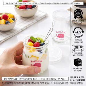 Bộ 6 Hũ Thủy Tinh 100ml Dáng Cao Kèm Nắp PP Đựng Sữa Chua Pudding