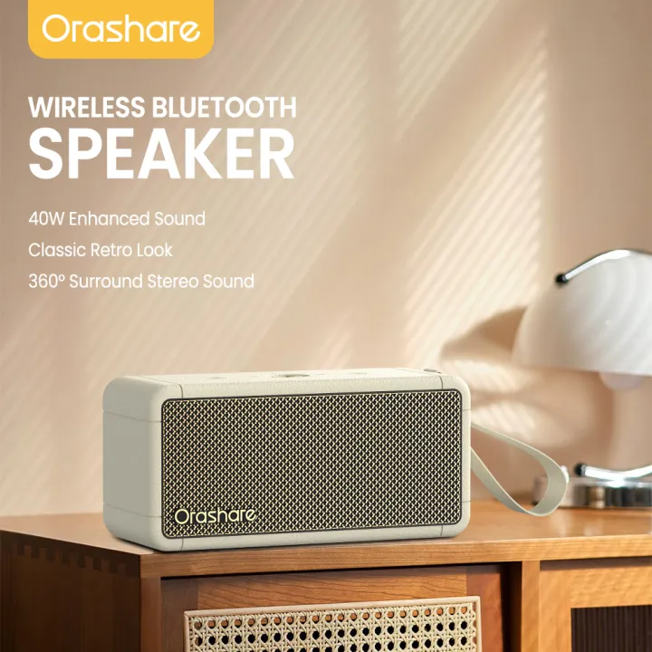 Orashare BS19 Max 40W Wireless Bluetooth Speaker Powerful Sound TWS Stereo Subwoofer IPX5 Waterproof Up to 15H Playtime Portable Outdoor Speaker Retro Design BT5.3