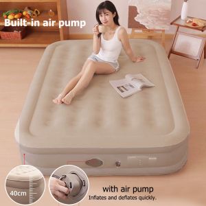 【Free pillow+pillowcase】40cm Thick Camping Air Bed with Built in Pump Double Air Mattress Inflatable Sleeping Pad Queen Camping Mat