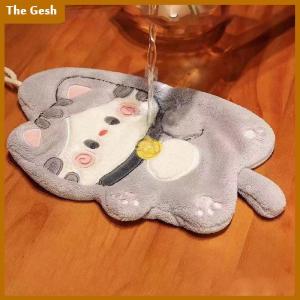 [The Gesh] Cute Cat Hand Towels Quick Drying Kitchen Cleaning Rag Coral Velvet Cartoon Animal Absorbent Hanging Bathroom Towel Supplies