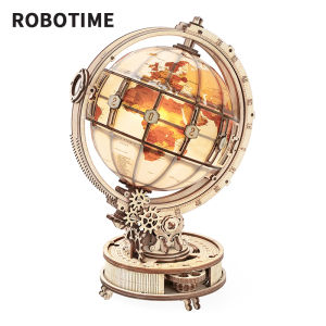 Robotime 147 PCS Luminous Globe with LED Light DIY Wooden Model Building Block Kits 3D Puzzle Assembly Toy Gift for Children-ST003