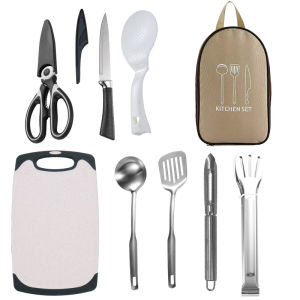 HEWOLF 8-Piece Stainless Steel Camping Cookware Set with Durable Handbag for Outdoor Cooking. Stainless Steel Multi-Purpose Small And Exquisite. Suitable for Camping and Hiking.