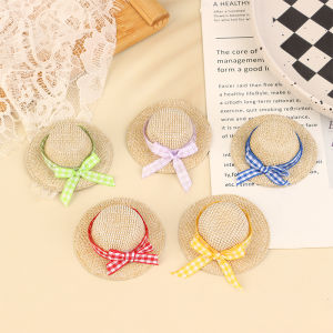 YAFEN 2Pcs Miniature Straw Hat Mini Doll Straw Hats With Bow Hat Doll House Ornament Hand Weaved Dollhouse Accessories