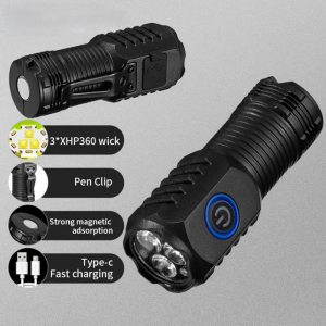 Three LED XHP360 Strong Light Beads Outdoor Flashlight Cap Light Camping Strong Light Type-C Charging Strong Light Beads Magnet Flashlight