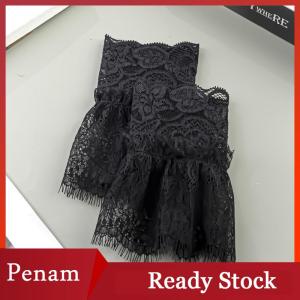 [PAM] Women Fake Arm Sleeves With Short Tassels White And Black Pleated Cuff Beautiful Lace Accessories Outdoor Embellishments