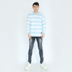 Noveli wear - Kaos Kerah Pria Motif Salur Lengan Panjang Dewasa - Atasan Baju Polo Distro Stripe