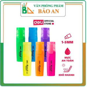 2 chiếc Bút nhớ dòng highlight Deli - Hồng Xanh lá Vàng Cam - ES621