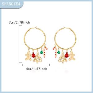 【SHANGZE4】 Giáng sinh cây thả Bông tai cho phụ nữ Zircon Snowman Chuông Bông tai Đảng đồ trang sức