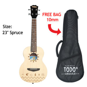 TODO Solid Spruce Top Concert & Tenor Ukulele with Nile Theme Design Laser Engraved Top Original