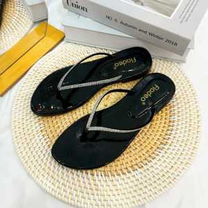 Sandal Wanita Fladeo Jepit Blink Kristal Size 37 - 40 Sendal Teplek Flat Cewek Pergi Jalan Rumahan Warna Hitam Black Japit Rumah Anti