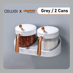 Aswei Wall Mounted Seasoning Box - Tempat Wadah Bumbu Dapur 2 Wadah & 3 Wadah